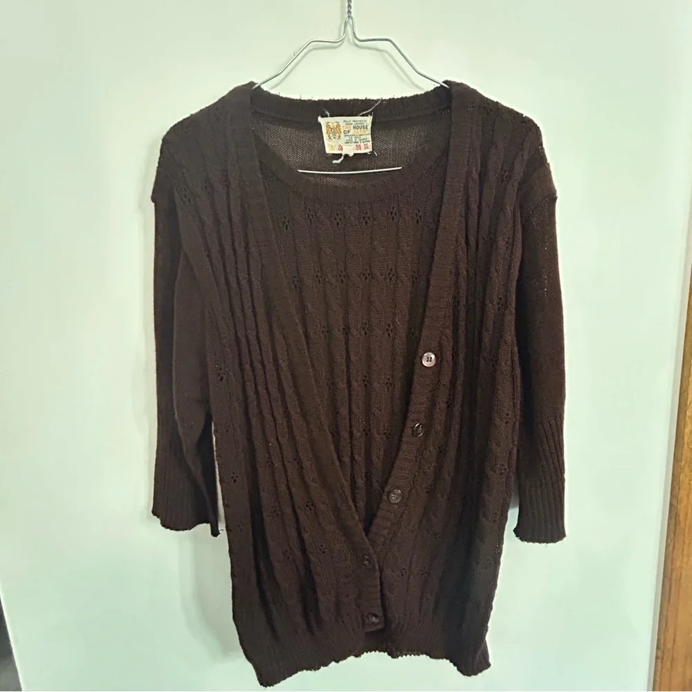 Vintage Dark Brown Knit Cardigan Shirt Combo - Picture 1 of 7